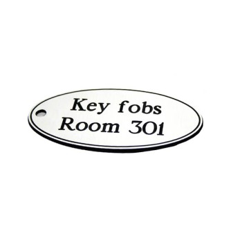 Key Fob - White with Black Text - Oval