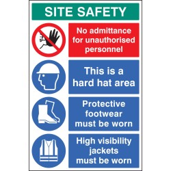 No Admittance - Hard Hat - Footwear - Hi Vis - Multi-Message Site Safety Board