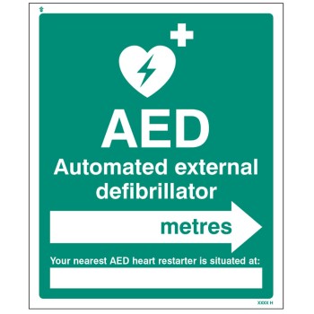 AED Located in __ Metres - Arrow Right